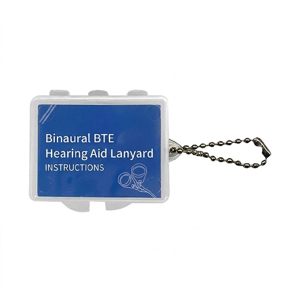 Binaural lanyard for behind-the-ear hearing aids