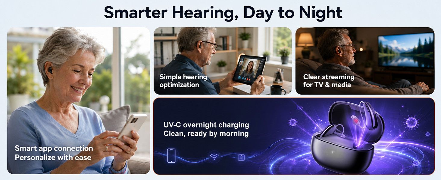 用户使用 Phonelum App、看电视以及夜间给充电盒充电的场景